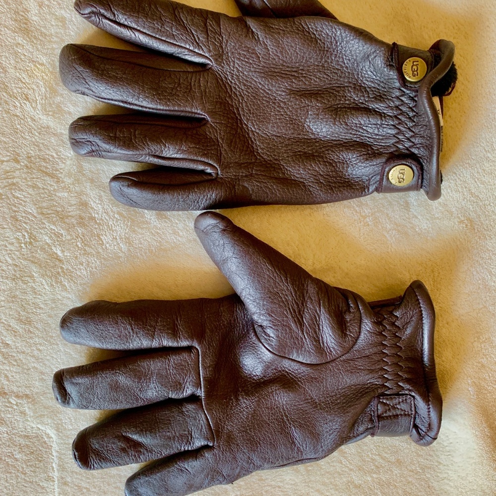 UGG Fur-lined Leather Gloves - Sz XL Men's Brown